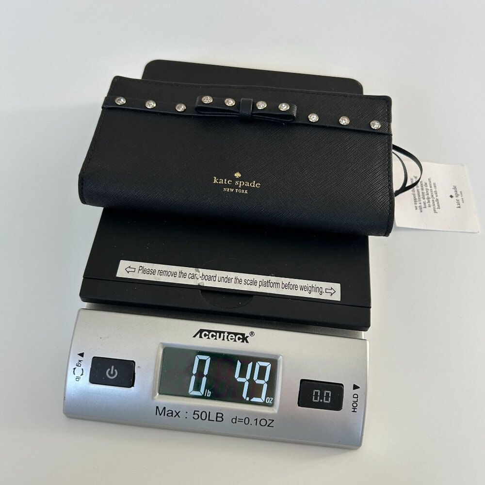 NWT Kate Spade Stacy Laurel Way Black Jeweled Wallet Bow Saffiano Leather - Picture 9 of 10